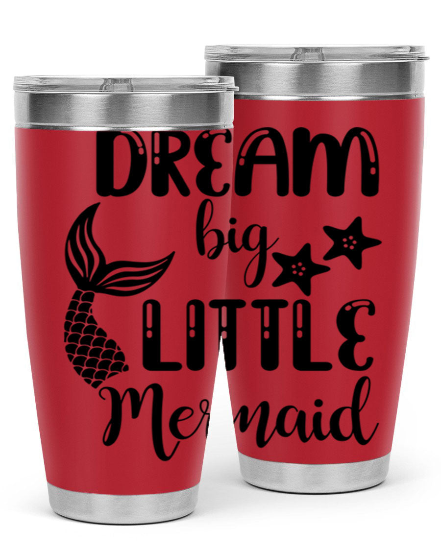 Dream Big Little Mermaid 131# tumbler in vibrant colors, showcasing double wall stainless steel design with a drink-thru lid.