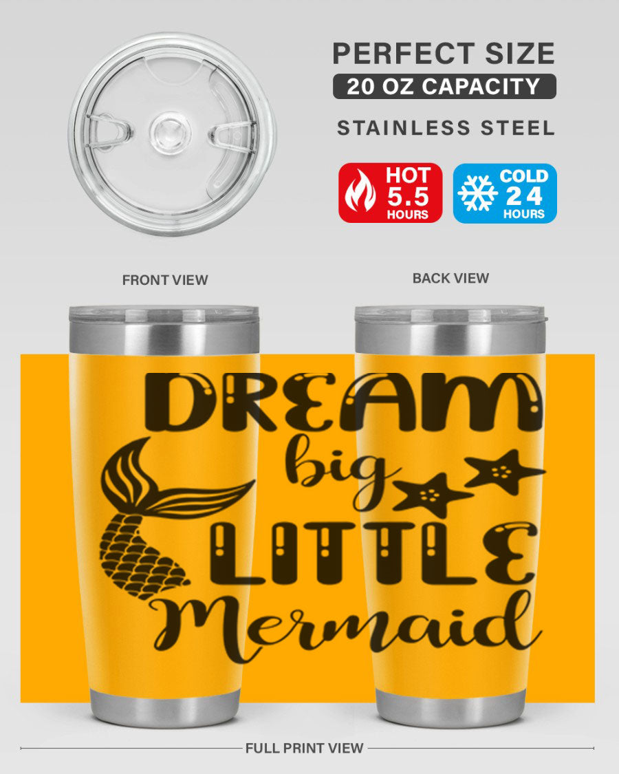 Dream Big Little Mermaid 131# tumbler in vibrant colors, showcasing double wall stainless steel design with a drink-thru lid.