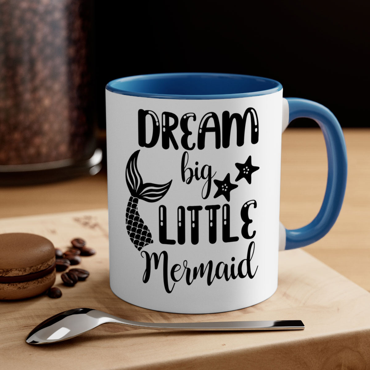 Dream Big Little Mermaid Mug featuring a two-tone design with a colored handle and glossy finish, available in multiple colors.