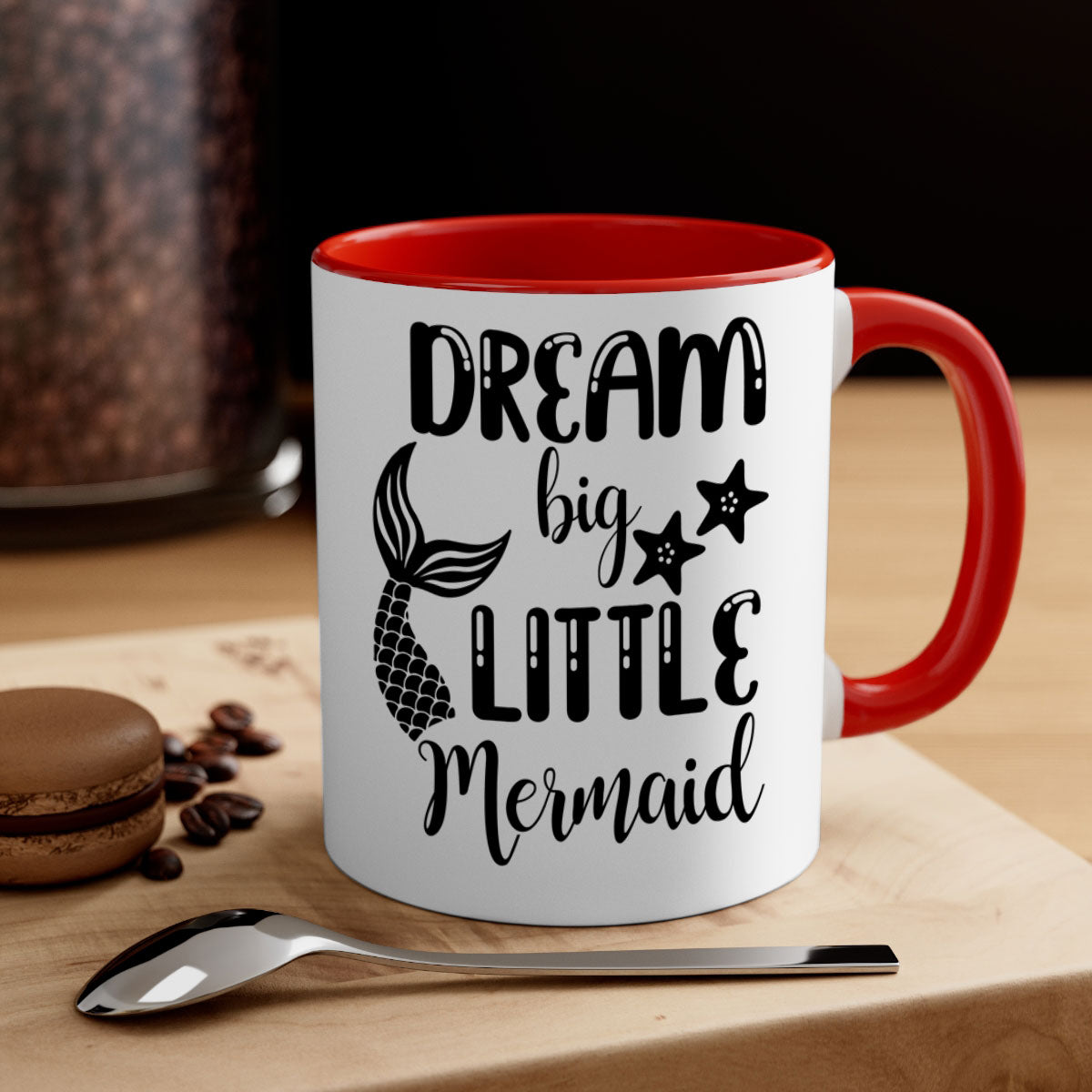 Dream Big Little Mermaid Mug featuring a two-tone design with a colored handle and glossy finish, available in multiple colors.