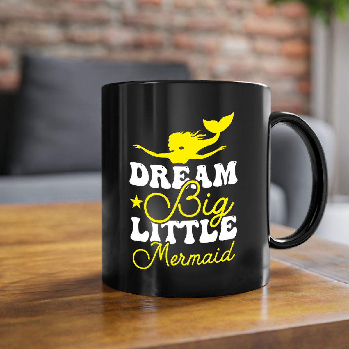 Dream Big Little Mermaid mug with colorful handle and glossy finish, available in multiple colors and sizes.