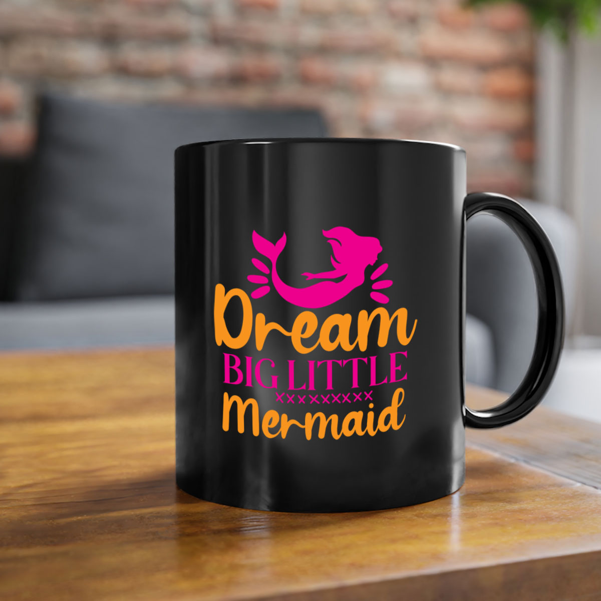Dream Big Little Mermaid Mug with colorful handle and glossy finish, available in multiple colors and sizes.