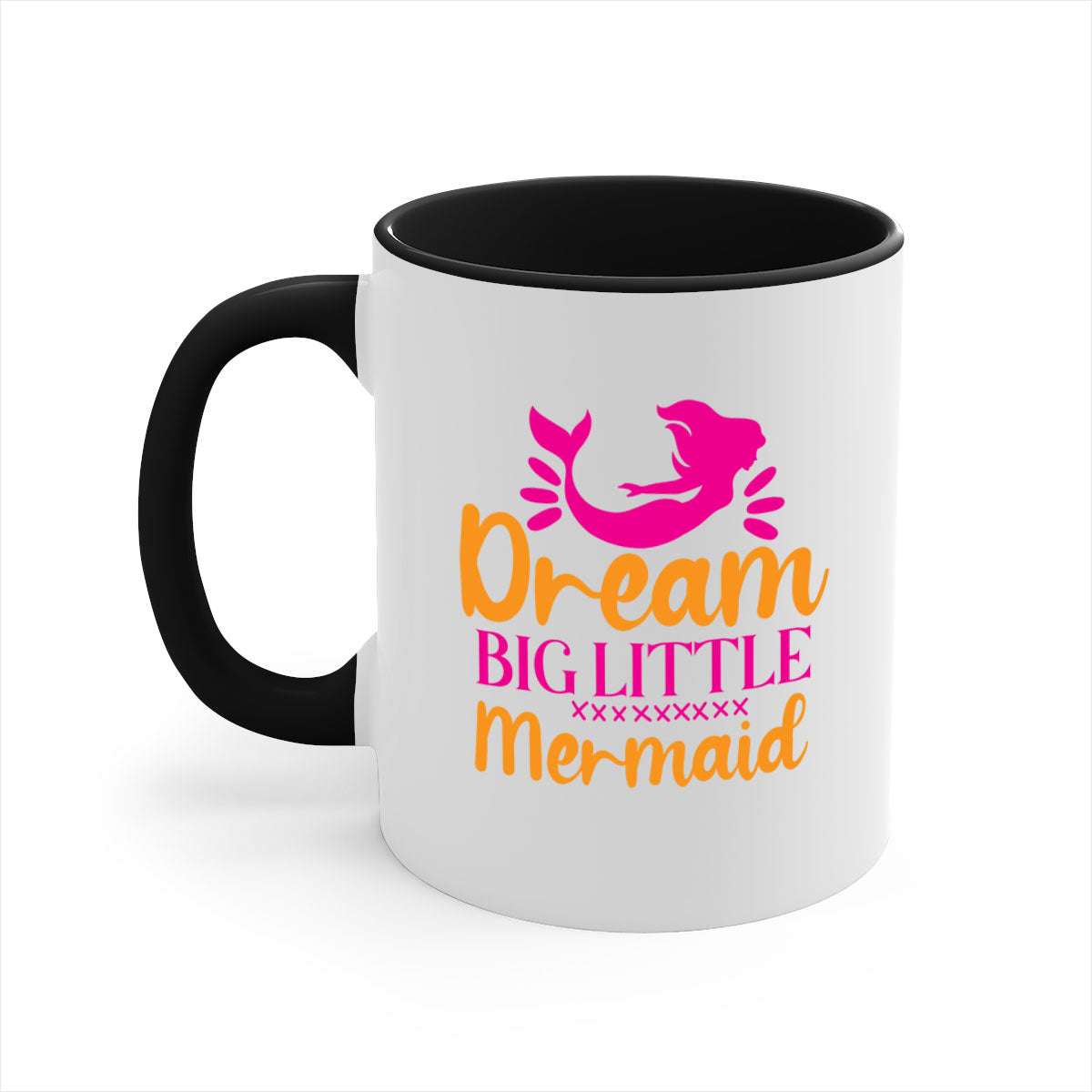 Dream Big Little Mermaid Mug with colorful handle and glossy finish, available in multiple colors and sizes.