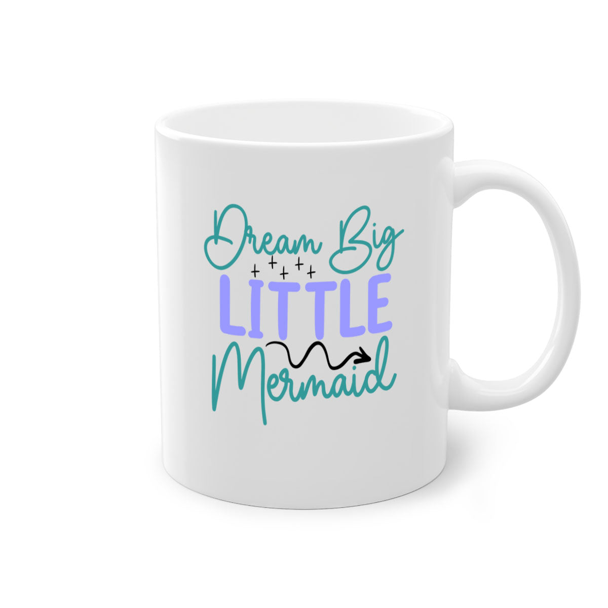 Dream Big Little Mermaid Mug with two-tone design, featuring a colored handle and glossy finish, available in multiple colors.