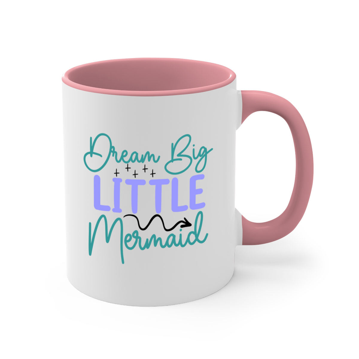 Dream Big Little Mermaid Mug with two-tone design, featuring a colored handle and glossy finish, available in multiple colors.