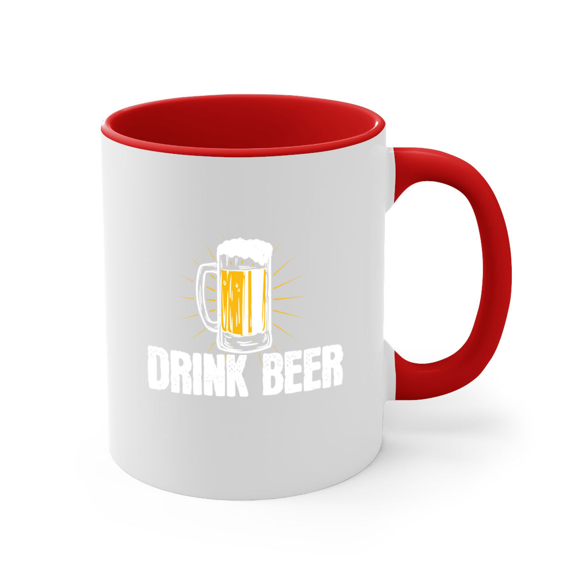 Drink Beer 92# Mug featuring a glossy finish, colored handle, and interior, available in multiple colors and sizes.