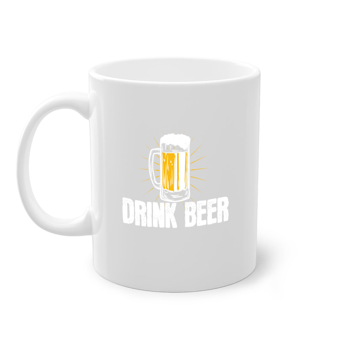 Drink Beer 92# Mug featuring a glossy finish, colored handle, and interior, available in multiple colors and sizes.