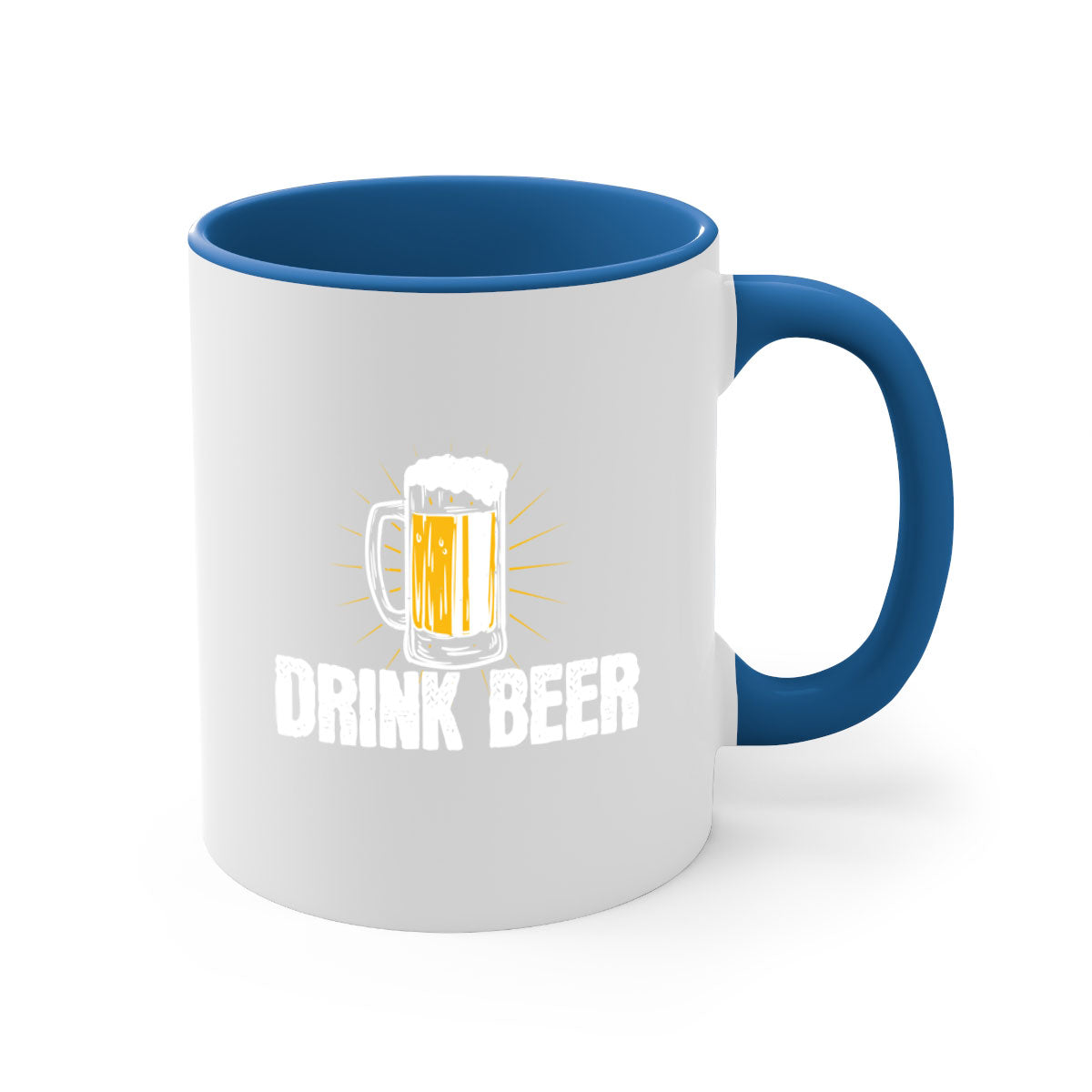 Drink Beer 92# Mug featuring a glossy finish, colored handle, and interior, available in multiple colors and sizes.