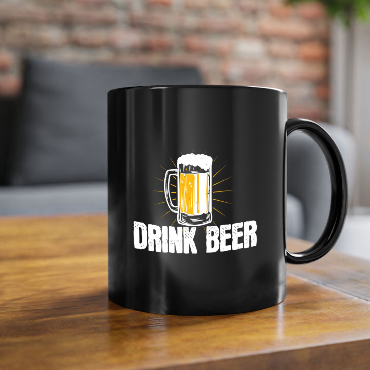 Drink Beer 92# Mug featuring a glossy finish, colored handle, and interior, available in multiple colors and sizes.