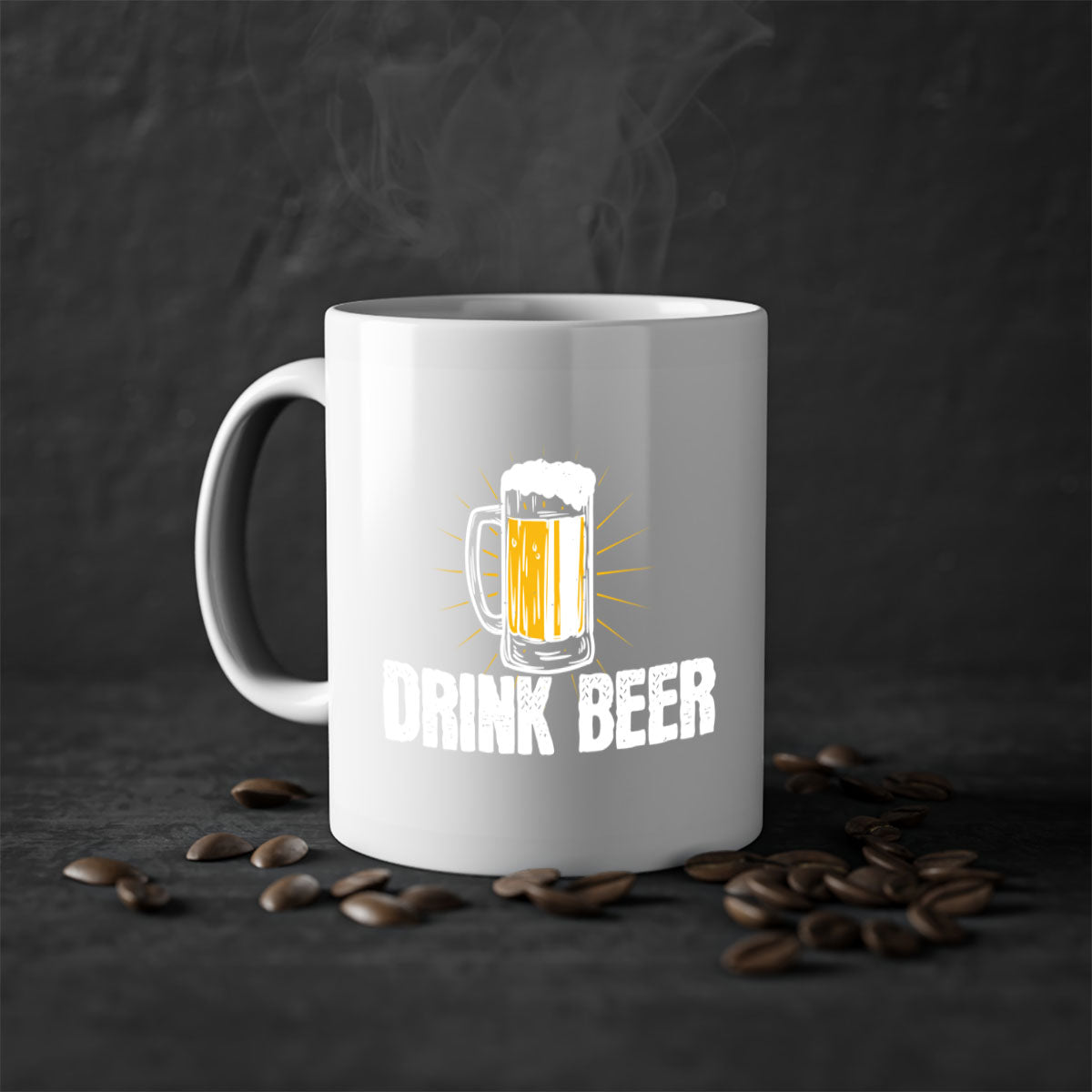 Drink Beer 92# Mug featuring a glossy finish, colored handle, and interior, available in multiple colors and sizes.