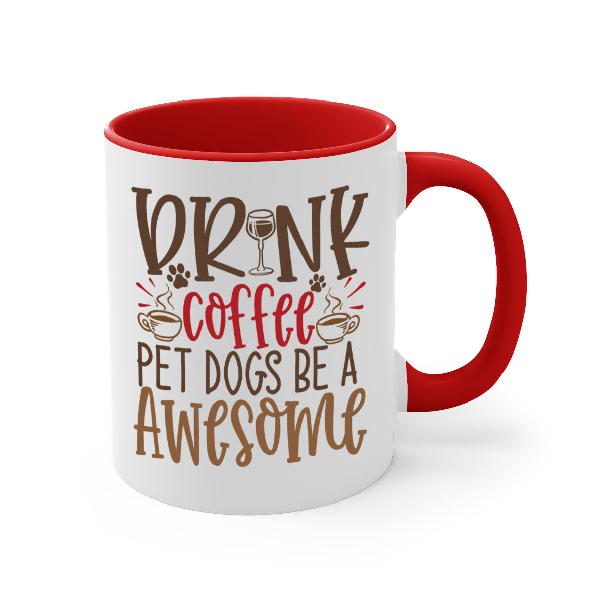 A stylish two-tone ceramic coffee mug featuring a colorful handle and interior, perfect for dog lovers and coffee enthusiasts.
