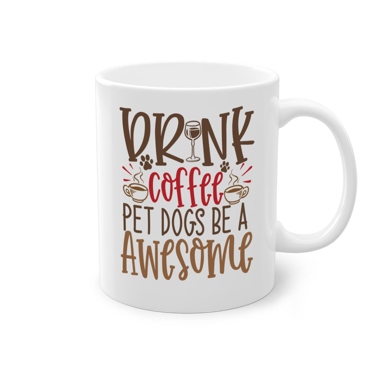 A stylish two-tone ceramic coffee mug featuring a colorful handle and interior, perfect for dog lovers and coffee enthusiasts.