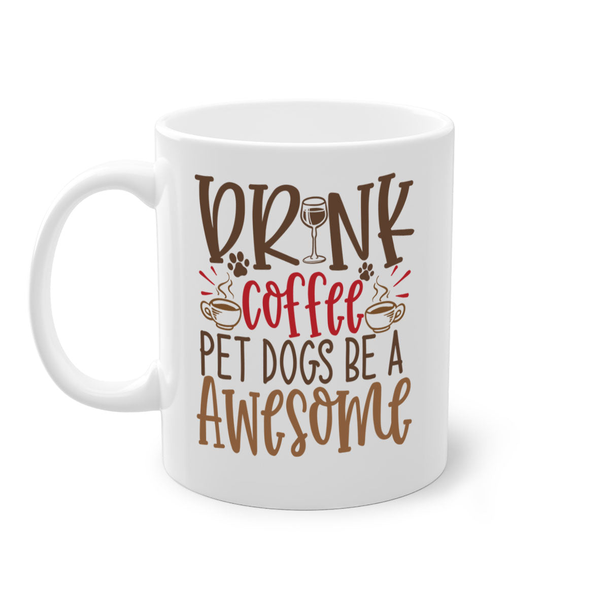 A stylish two-tone ceramic coffee mug featuring a colorful handle and interior, perfect for dog lovers and coffee enthusiasts.