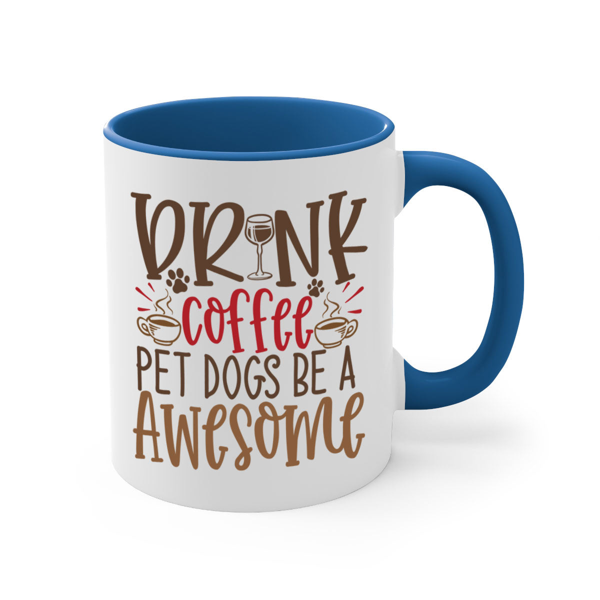 A stylish two-tone ceramic coffee mug featuring a colorful handle and interior, perfect for dog lovers and coffee enthusiasts.