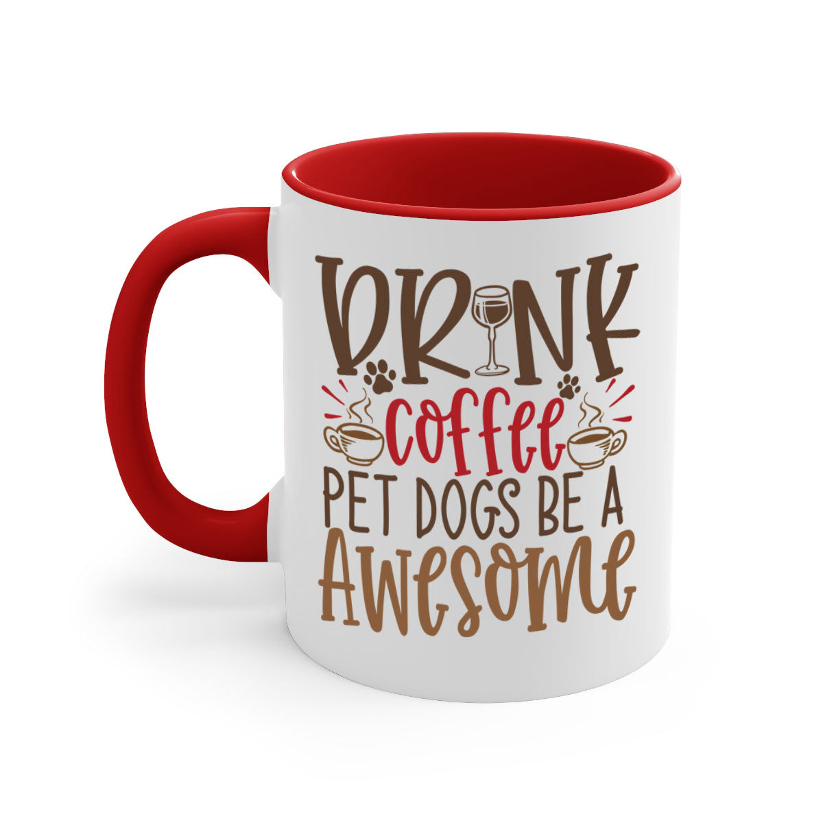A stylish two-tone ceramic coffee mug featuring a colorful handle and interior, perfect for dog lovers and coffee enthusiasts.