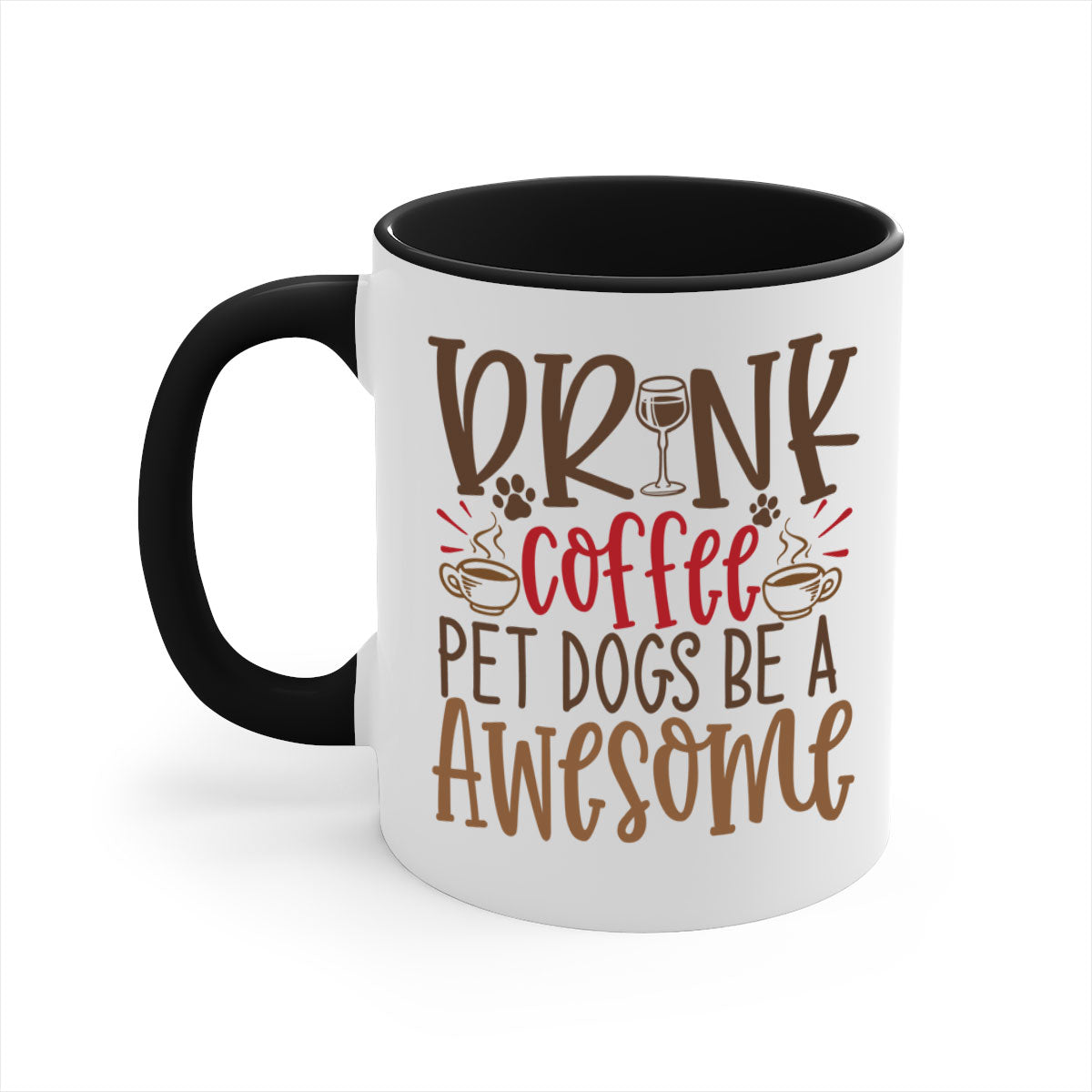 A stylish two-tone ceramic coffee mug featuring a colorful handle and interior, perfect for dog lovers and coffee enthusiasts.