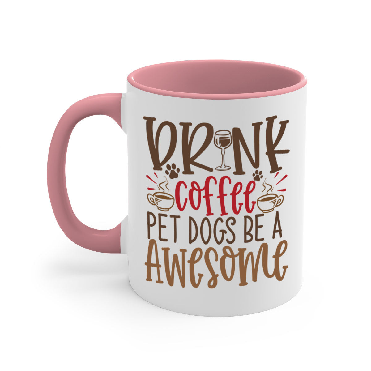 A stylish two-tone ceramic coffee mug featuring a colorful handle and interior, perfect for dog lovers and coffee enthusiasts.