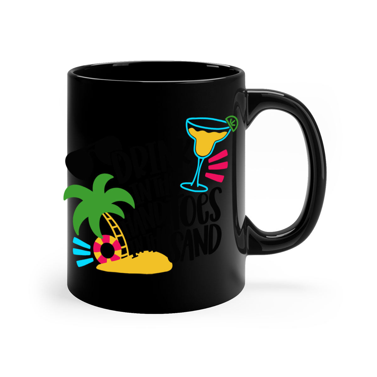Drink In The Hand Toes In The Sand Style Mug with a glossy finish, featuring a colored handle and interior, available in multiple colors.