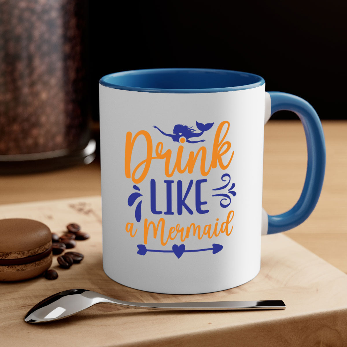 Drink Like a Mermaid 137# Mug featuring a glossy finish, colorful handle, and interior, available in multiple sizes.