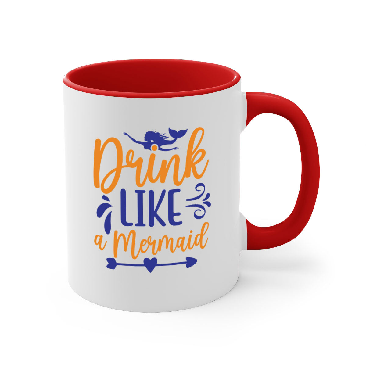 Drink Like a Mermaid 137# Mug featuring a glossy finish, colorful handle, and interior, available in multiple sizes.