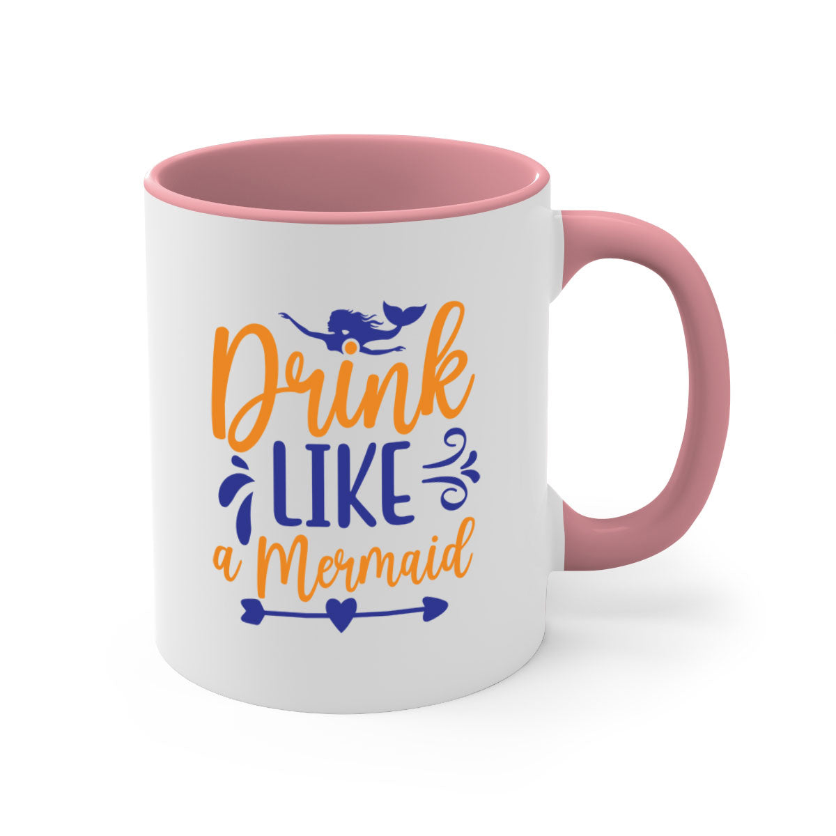 Drink Like a Mermaid 137# Mug featuring a glossy finish, colorful handle, and interior, available in multiple sizes.