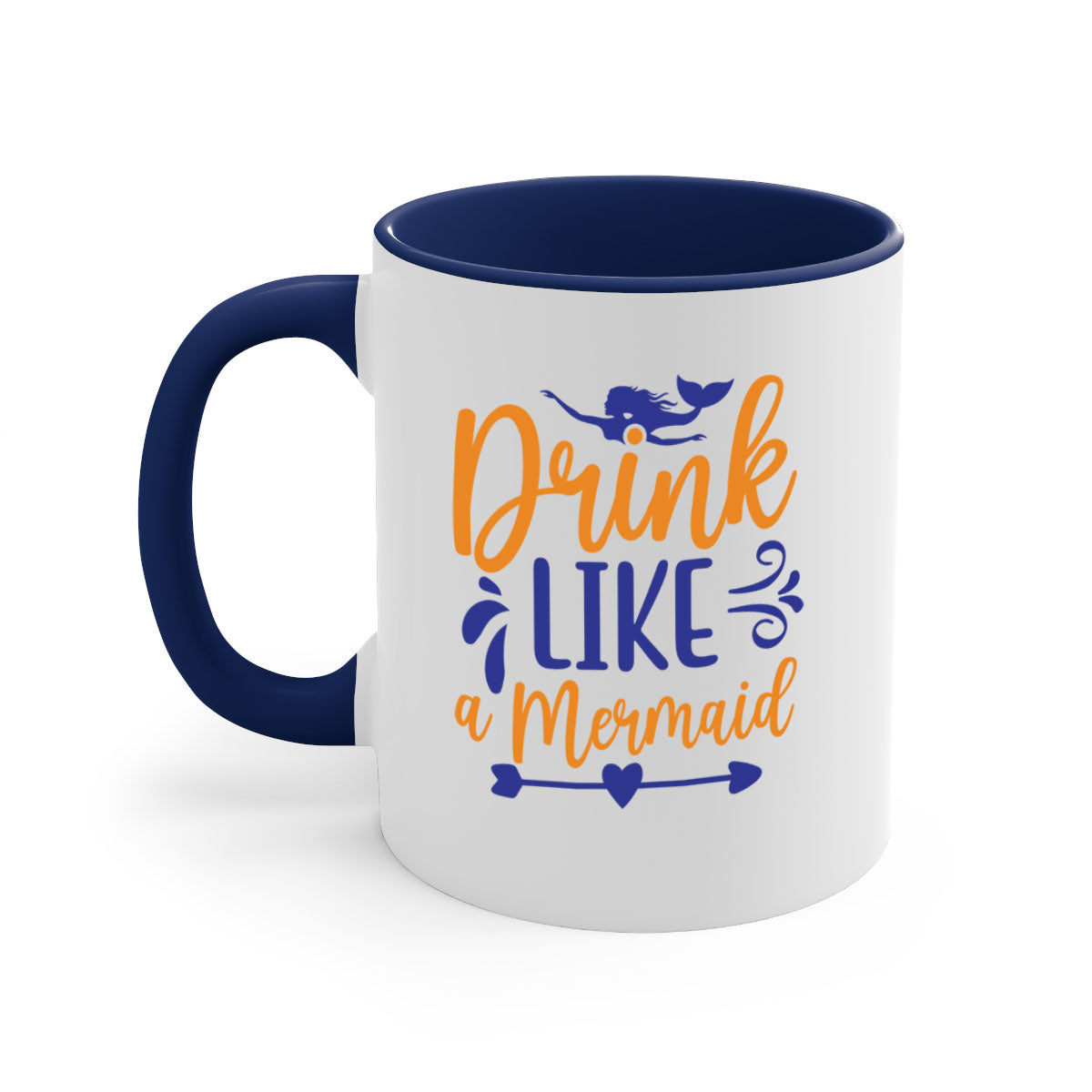 Drink Like a Mermaid 137# Mug featuring a glossy finish, colorful handle, and interior, available in multiple sizes.