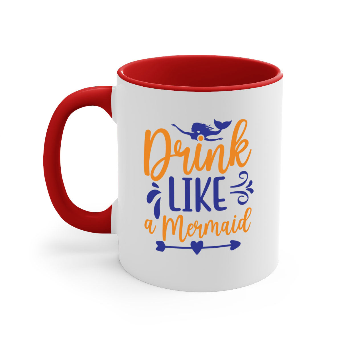 Drink Like a Mermaid 137# Mug featuring a glossy finish, colorful handle, and interior, available in multiple sizes.