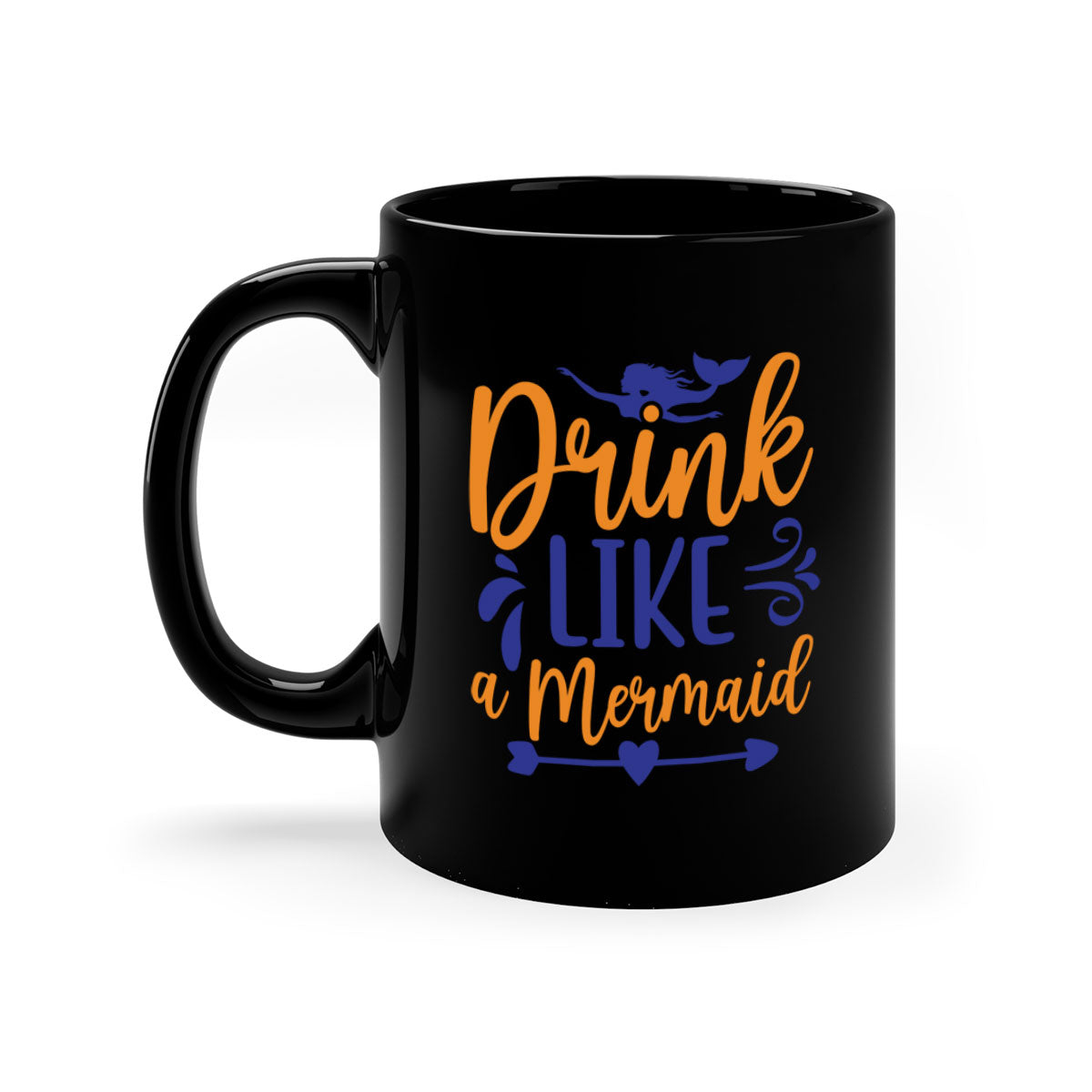 Drink Like a Mermaid 137# Mug featuring a glossy finish, colorful handle, and interior, available in multiple sizes.