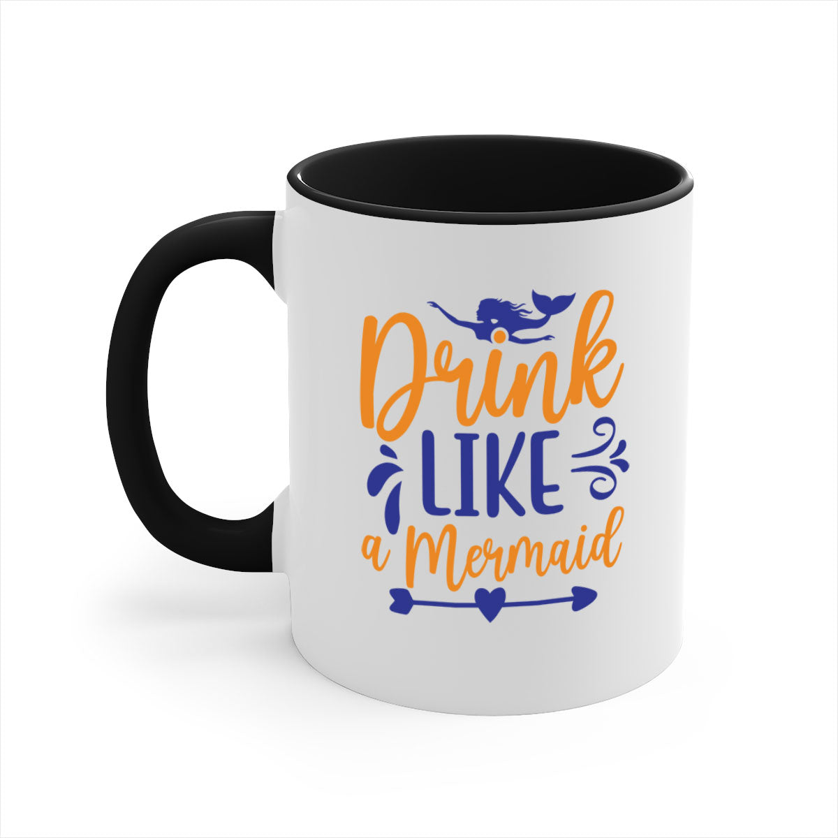 Drink Like a Mermaid 137# Mug featuring a glossy finish, colorful handle, and interior, available in multiple sizes.
