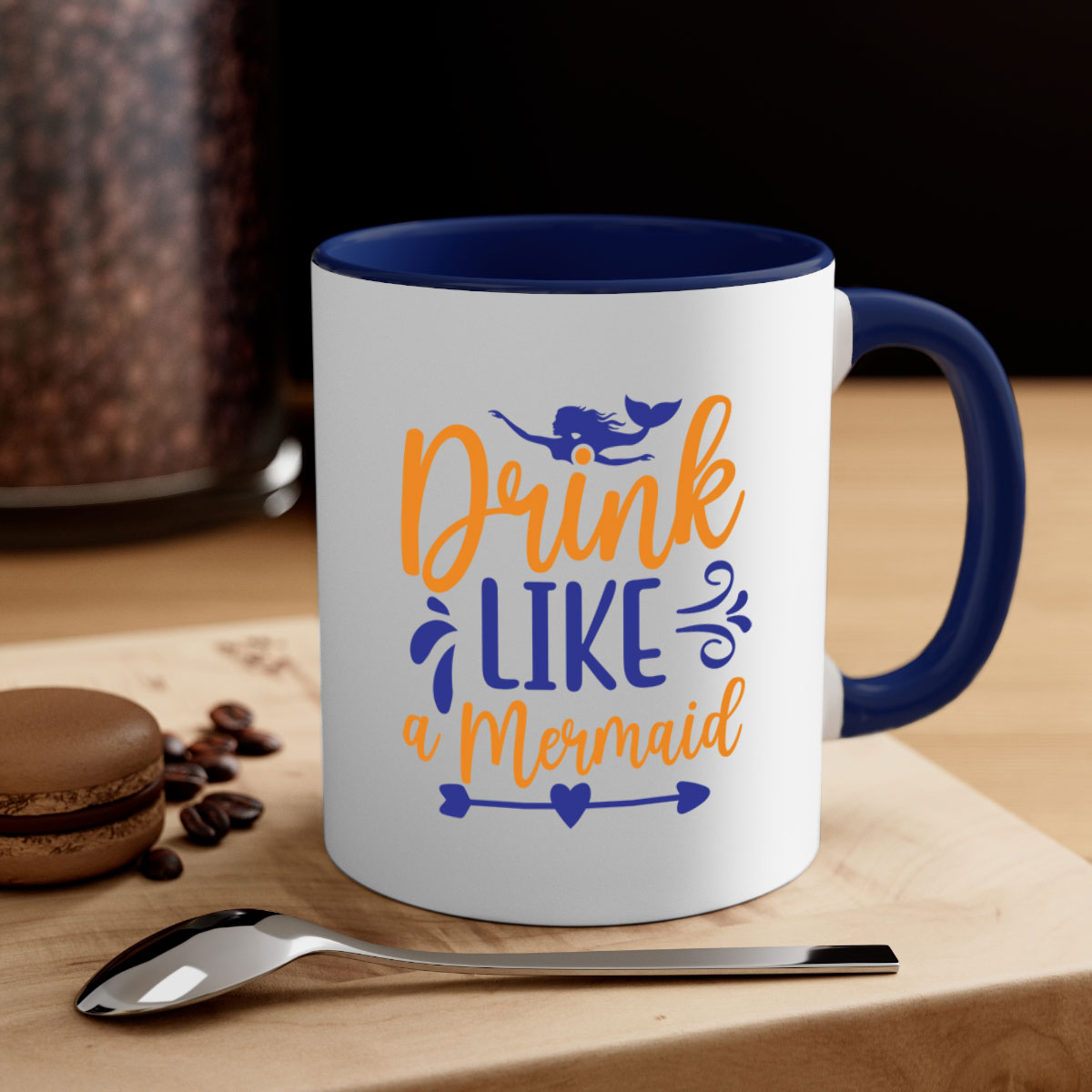 Drink Like a Mermaid 137# Mug featuring a glossy finish, colorful handle, and interior, available in multiple sizes.