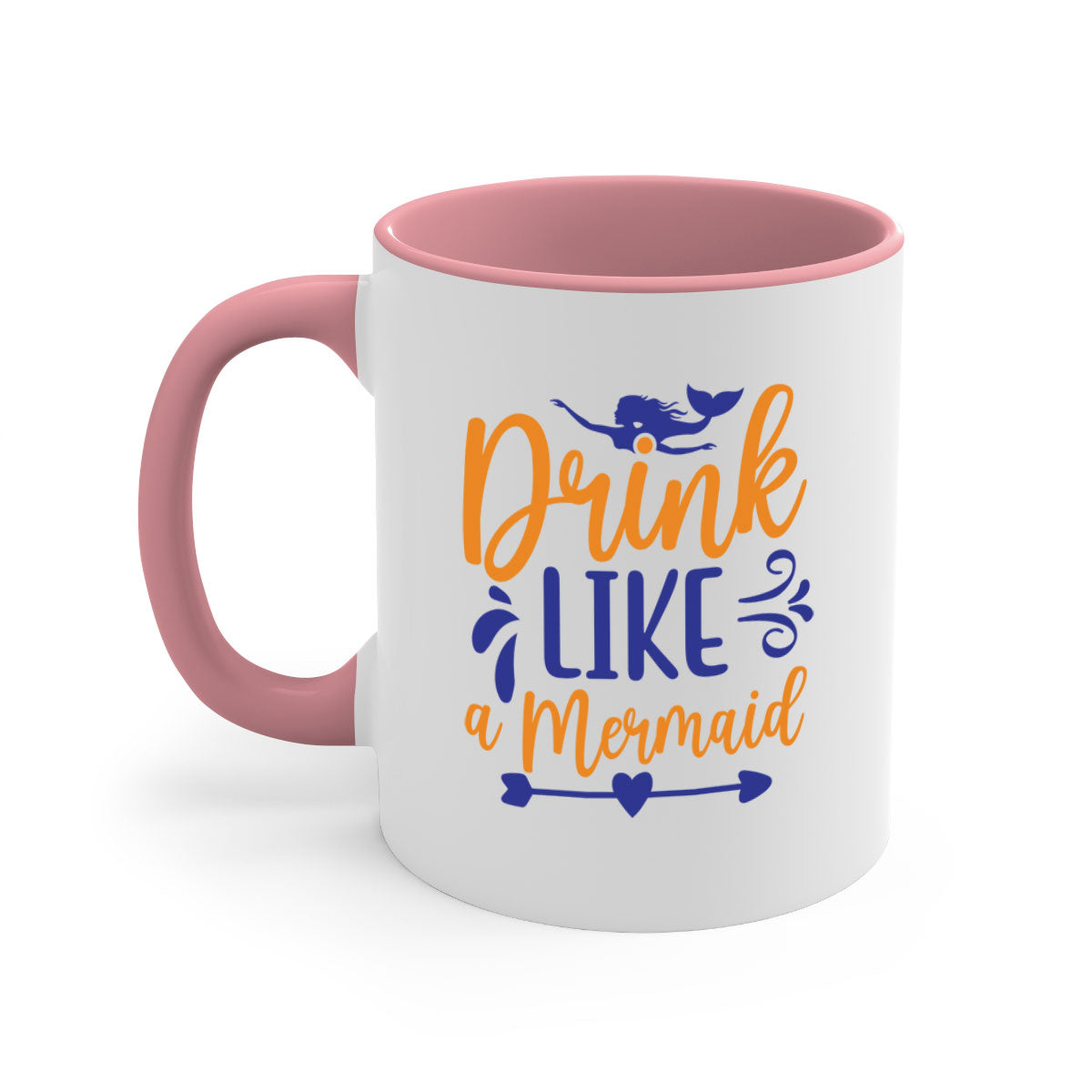Drink Like a Mermaid 137# Mug featuring a glossy finish, colorful handle, and interior, available in multiple sizes.