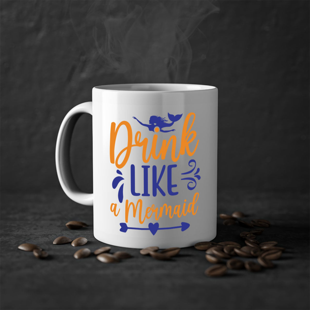Drink Like a Mermaid 137# Mug featuring a glossy finish, colorful handle, and interior, available in multiple sizes.