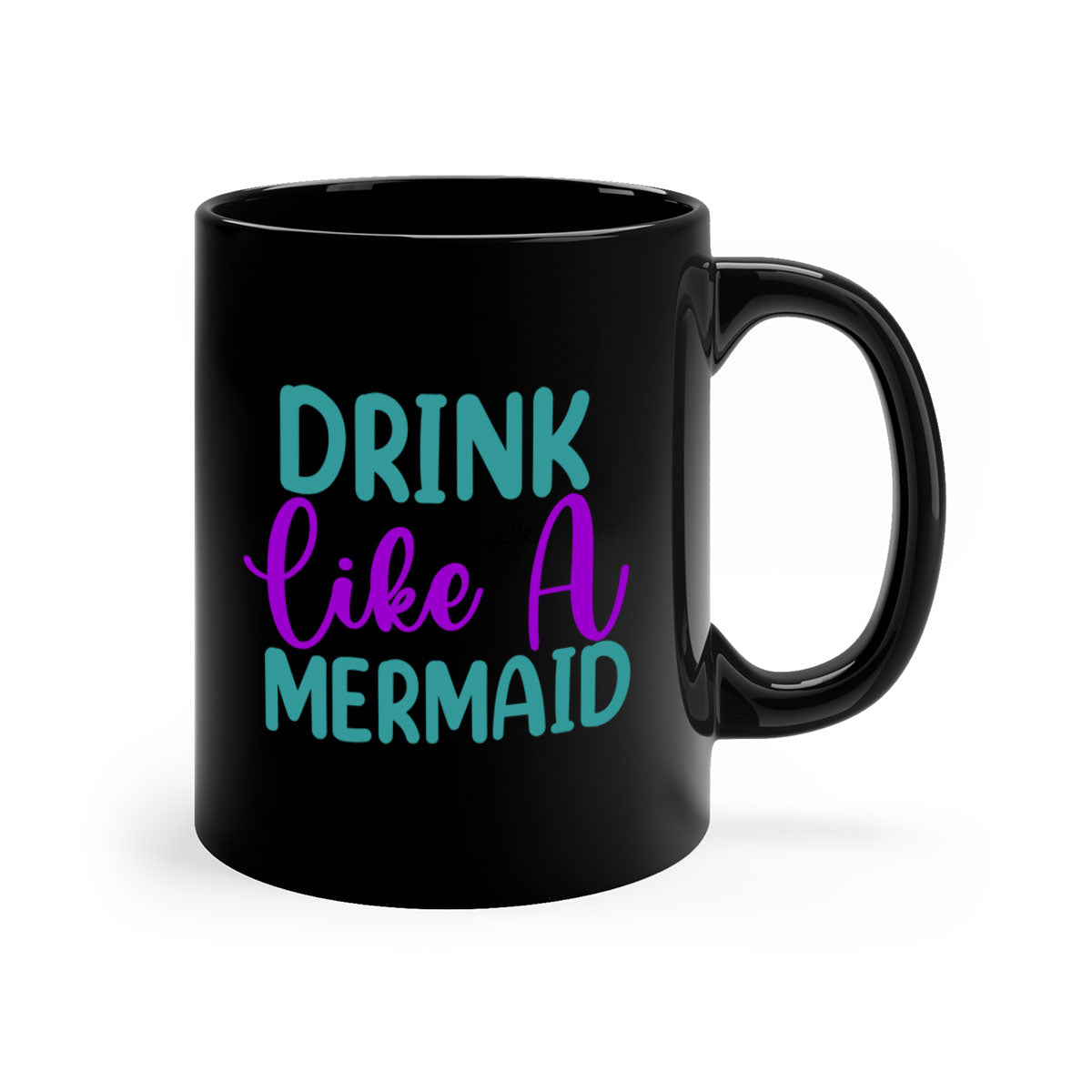 Drink Like A Mermaid Mug featuring a glossy finish, colorful handle, and interior, available in five vibrant colors.