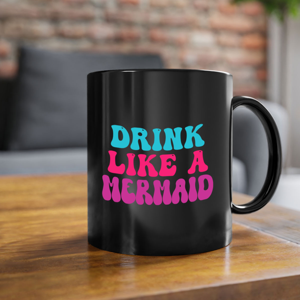 Drink Like A Mermaid Mug featuring a glossy finish, colorful handle, and interior, available in multiple colors and sizes.