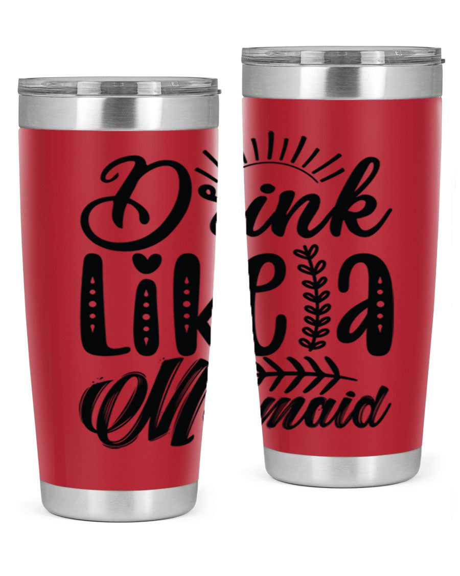 Drink Like a Mermaid 20oz Tumbler featuring a vibrant mermaid design, double wall vacuum insulation, and a press-in drink-thru lid.