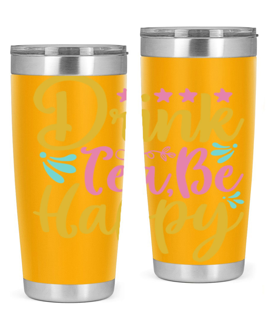 Drink Tea Be Happy Style 67# Summer Tumbler in stainless steel with a vibrant design, perfect for hot and cold beverages.
