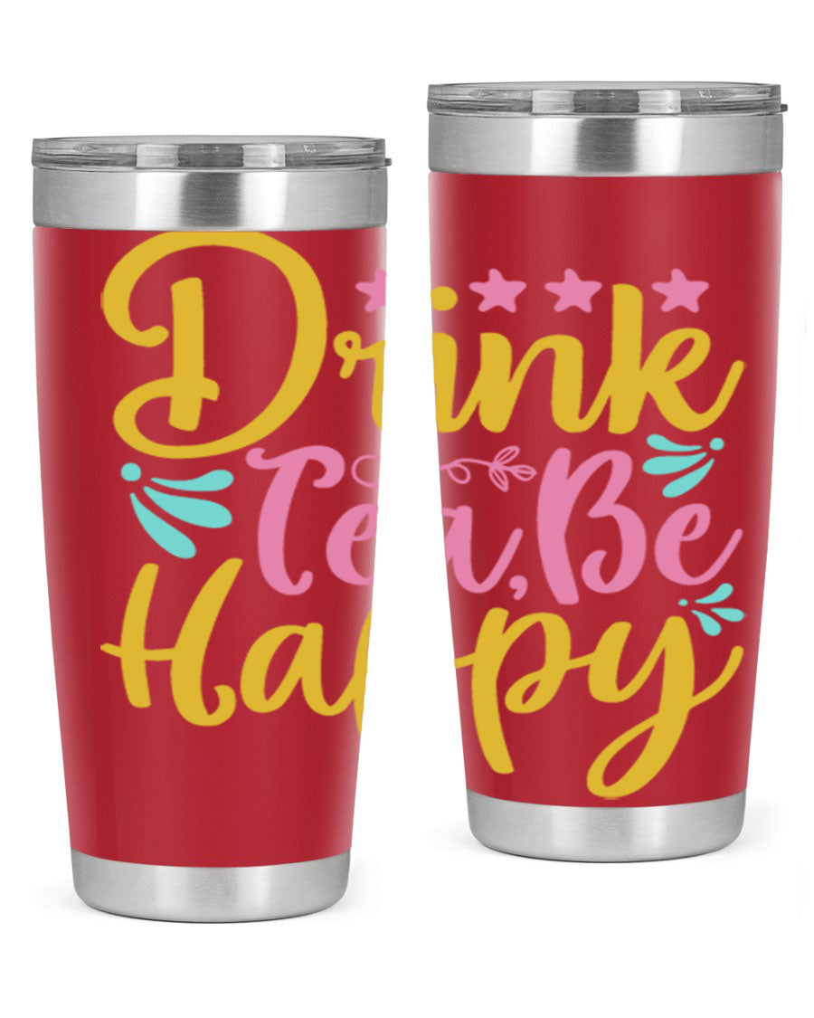 Drink Tea Be Happy Style 67# Summer Tumbler in stainless steel with a vibrant design, perfect for hot and cold beverages.