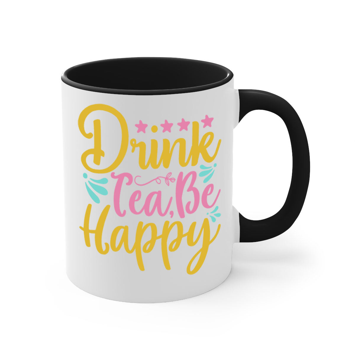 Drink tea be happy Style 67# Mug with colorful handle and glossy finish, available in multiple colors and sizes.