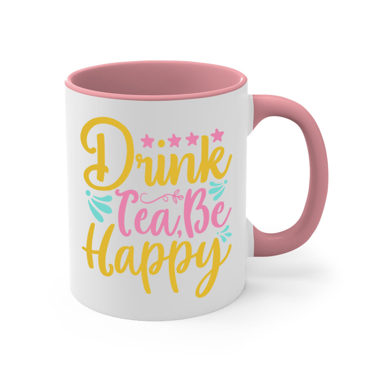 Drink tea be happy Style 67# Mug with colorful handle and glossy finish, available in multiple colors and sizes.