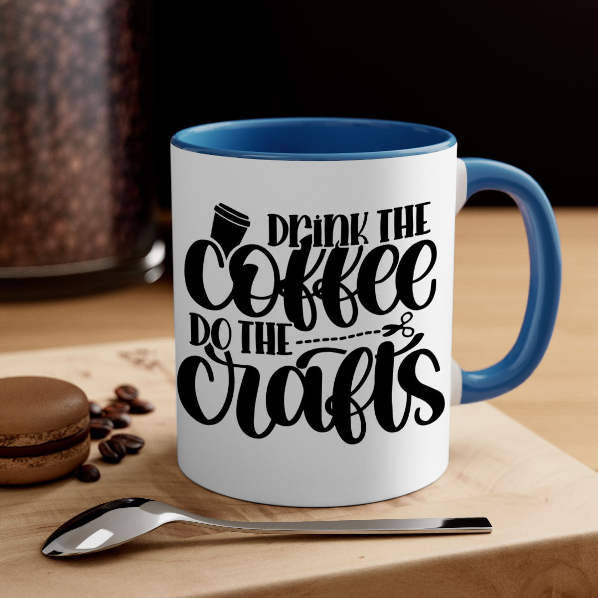 Drink The Coffee Do The Crafts 30# Mug featuring a glossy finish, colored handle, and interior in vibrant colors, perfect for coffee and crafting.