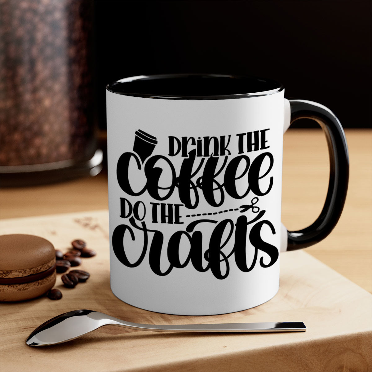 Drink The Coffee Do The Crafts 30# Mug featuring a glossy finish, colored handle, and interior in vibrant colors, perfect for coffee and crafting.