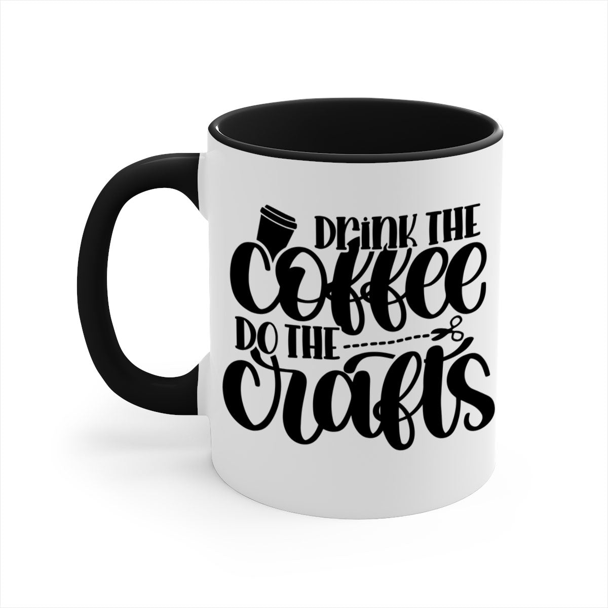 Drink The Coffee Do The Crafts 30# Mug featuring a glossy finish, colored handle, and interior in vibrant colors, perfect for coffee and crafting.