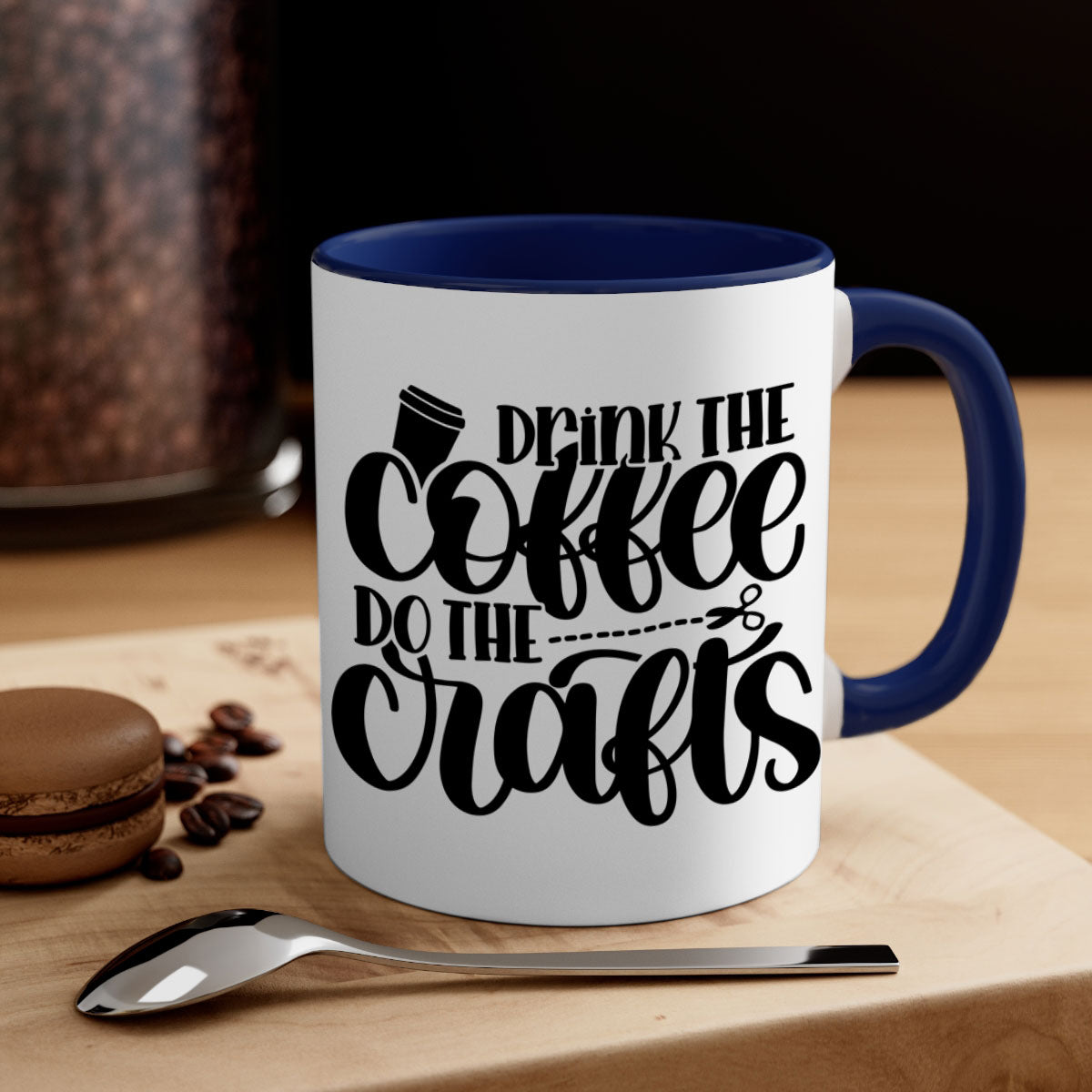 Drink The Coffee Do The Crafts 30# Mug featuring a glossy finish, colored handle, and interior in vibrant colors, perfect for coffee and crafting.
