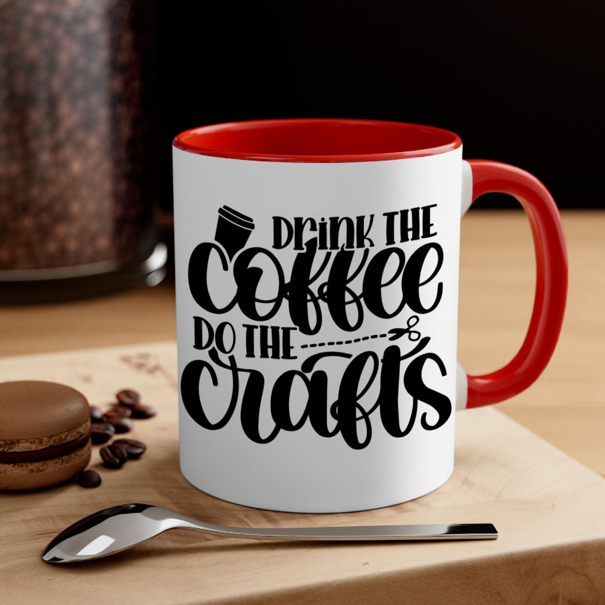 Drink The Coffee Do The Crafts 30# Mug featuring a glossy finish, colored handle, and interior in vibrant colors, perfect for coffee and crafting.