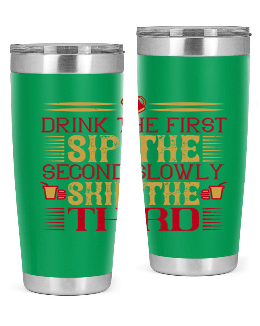 A stylish 20oz and 30oz stainless steel tumbler with a drink-thru lid, showcasing its sleek design and insulation features.