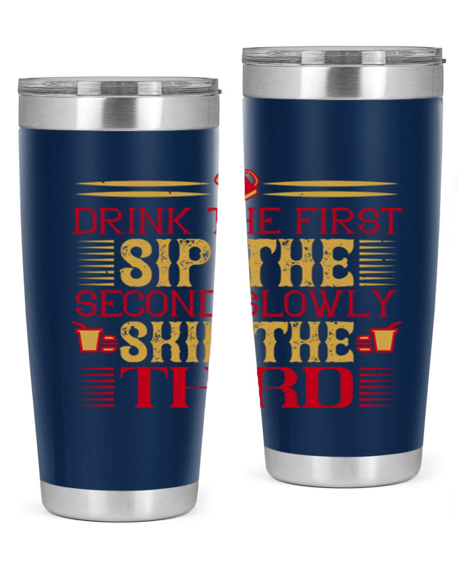 A stylish 20oz and 30oz stainless steel tumbler with a drink-thru lid, showcasing its sleek design and insulation features.