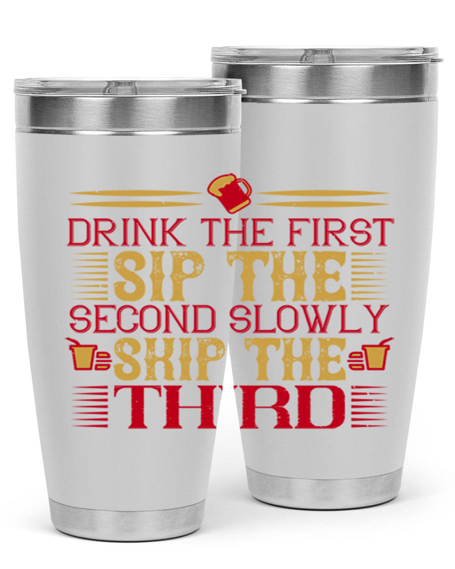 A stylish 20oz and 30oz stainless steel tumbler with a drink-thru lid, showcasing its sleek design and insulation features.