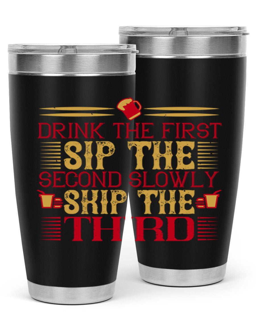 A stylish 20oz and 30oz stainless steel tumbler with a drink-thru lid, showcasing its sleek design and insulation features.