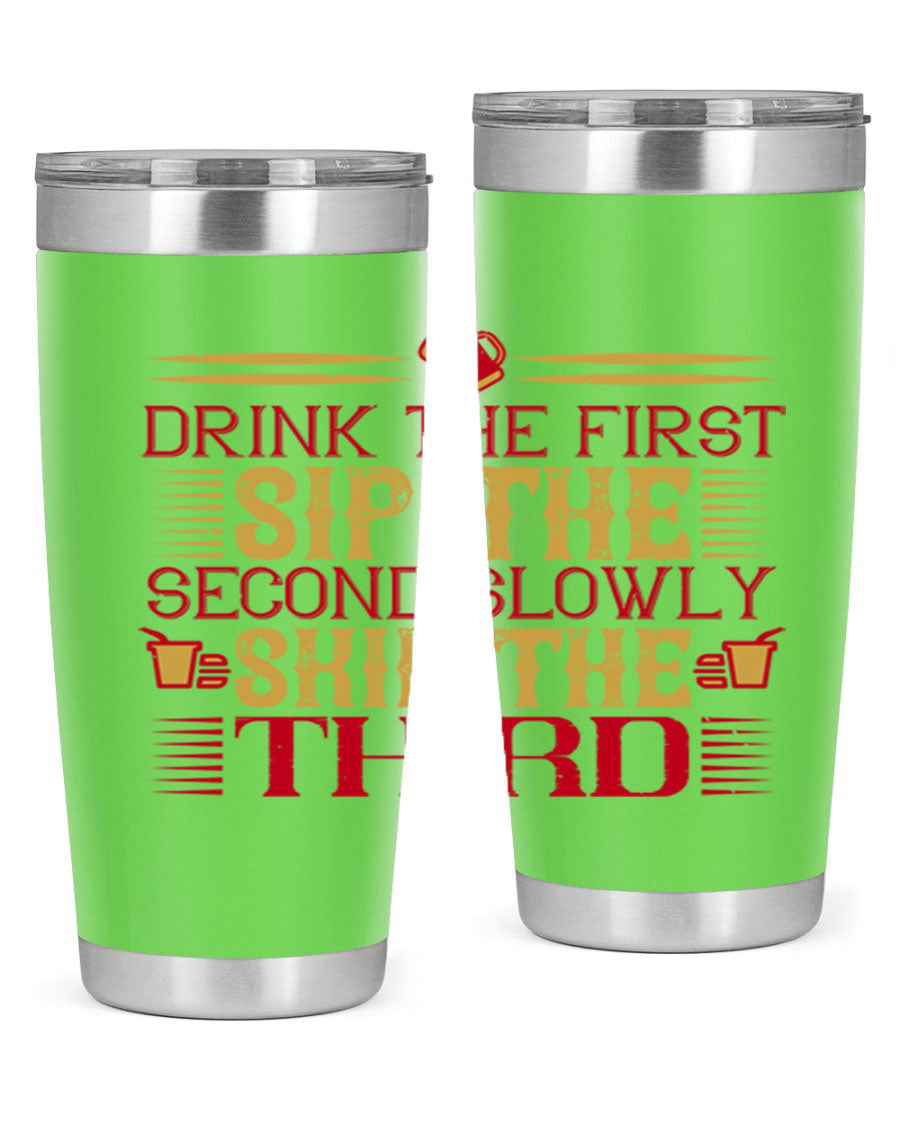 A stylish 20oz and 30oz stainless steel tumbler with a drink-thru lid, showcasing its sleek design and insulation features.