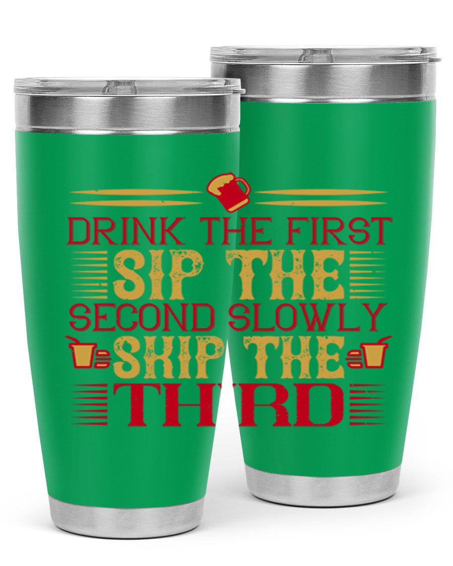 A stylish 20oz and 30oz stainless steel tumbler with a drink-thru lid, showcasing its sleek design and insulation features.